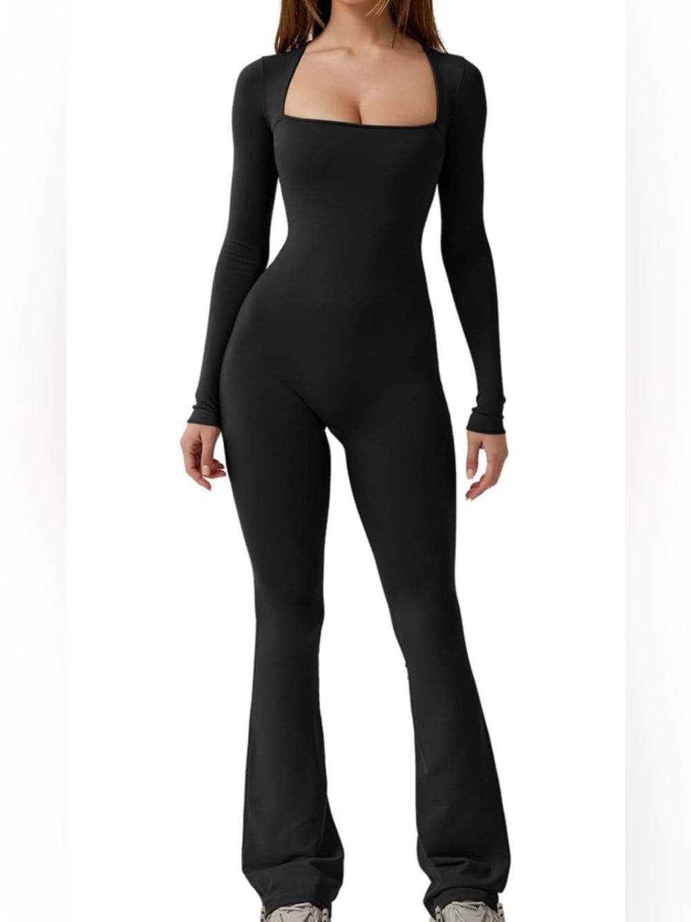 Black Long-Sleeve Boot Cut Jumpsuit